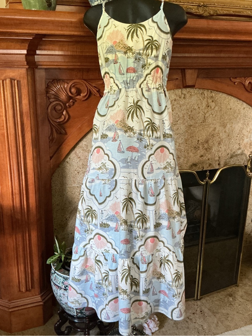 Cynthia Rowley Tropical Print Linen Maxi Dress 8 - Picture 3 of 5